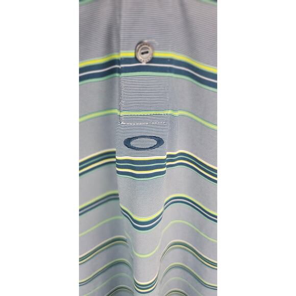 Oakley Men's Golf Performance Polo Shirt Large Striped White Sleeves Preowned - Picture 3 of 5